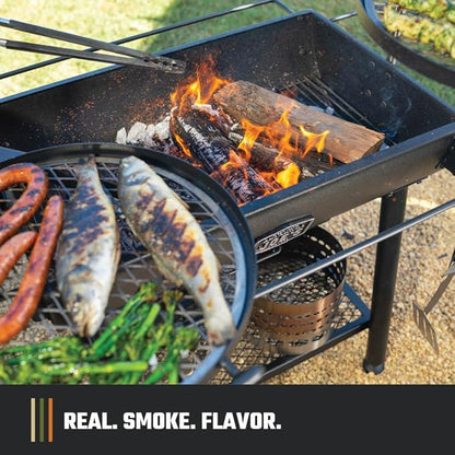 Oklahoma Joe's Firecraft Series Modular Open Fire Barrel Charcoal Grill with 480 sq. in. Cooking Area in Black & Custom-Fit Cover Bundle