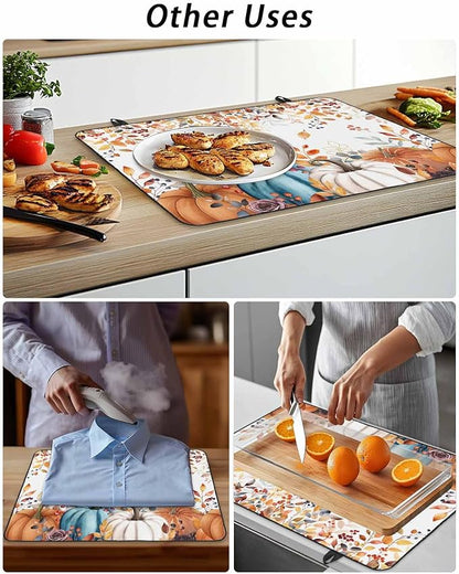 Stove Top Covers for Electric Stove 36x21 Inches, Fall Pumpkins HeatResistant Glass Cooktop Protector, Thanksgiving Weeping Leaves Watercolor Ceramic Stovetop Countertop Covers Vintage Mat, Oven Cover