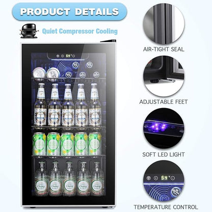 Antarctic Star Beverage Refrigerator Cooler -120 Can Mini Fridge Glass Door for Soda Beer or Wine Constant Glass Door Small Drink Dispenser Clear Front for Home, Office Bar 3.2cu.ft