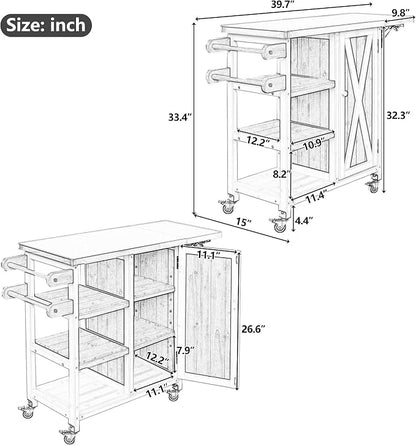 JIVOIT Outdoor Kitchen Island with Foldable Stainless Steel Tabletop, Patio Fir Wood Kitchen Cart Portable Prep Station with Lockable Wheels, Storage Cabinet and Towel Rack (Natural/123)