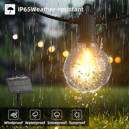 Kawaya 100FT Solar Outdoor String Lights, USB Charging & Solar Powered, IP65 Waterproof Shatterproof Edison Hanging LED Lights for Patio Garden Porch Fence Camping Party