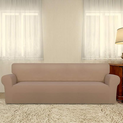 PureFit Stretch Couch Covers for Sofa 4 Seater Slipcovers Camel | 1-Piece Sofa Cover Washable Soft Couch protector, Couch Slipcover with Non Skid Foam and Elastic Bottom for Kids, Dogs