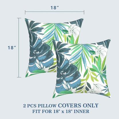 LVTXIII 2 Pack Outdoor Pillow Covers ONLY 18x18 Inch, Water-Repellent Square Decorative Cushion Covers for Patio Furniture, Garden, Sofa, Islamorada Blue Green