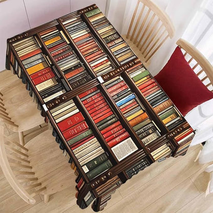 Tablecloth Bookshelf, Library Bookshelves Books Rectangular Table Cover Kitchen Table Cloth for Dining Hotel Coffee Parties Tabletop Decoration, 52x70 Inch