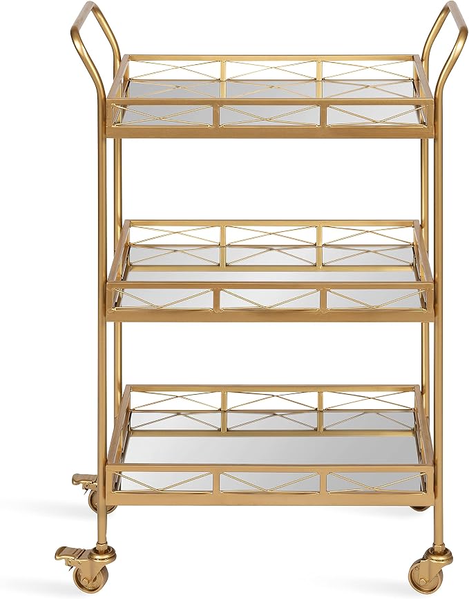 Kate and Laurel Ketia Glam Metal Bar Cart; 23 x 13 x 34; Gold; Glamorous Three Tier Gold Bar Cart for Display and Storage