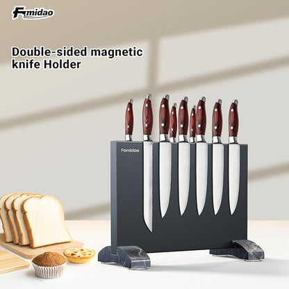 Magnetic Knife Holder Block,Black Magnetic Knife Stand for Kitchen Counter Top,Double Sided Stainless Steel Knife Storage,Strong Magnet Knife Rack