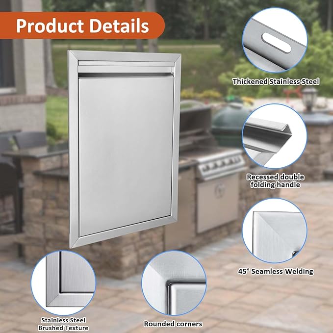 JIE JIN BBQ Access Door 17" W X 24" H Outdoor Kitchen Doors Single Door Thickened 304 Stainless Steel Outdoor Kitchen Accessories Door for Indoor/Outdoor Kitchen Outdoor Cabinet BBQ Island