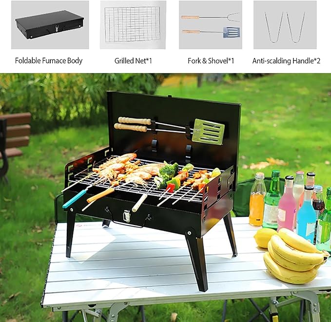 Charcoal Grill, Small BBQ Grill Portable Lightweight smoker Grill, Barbecue Grill desk Tabletop Outdoor Grill for Camping Picnics Garden Beach Party,16.7x10x17.7in