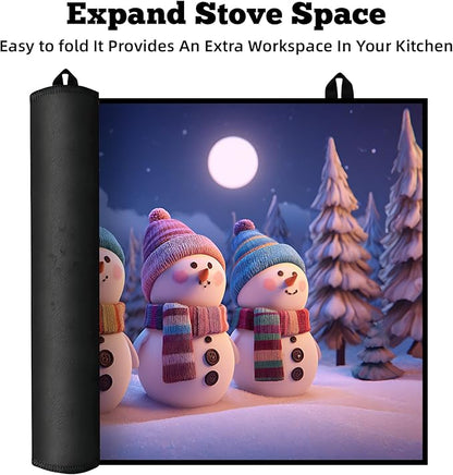 Christmas Multi-Design Stove Cover for Glass/Electric Stoves - 3-in-1 Heat-Resistant Protector Mat, Non-Slip Drying Rack 28"x20"