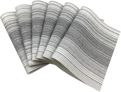 Placemat,Blending Color Durable Woven Vinyl Placemat Washable Heat-Resistant Anti-Skid Kitchen Dining Table Mats (Set of 6, Black with White)