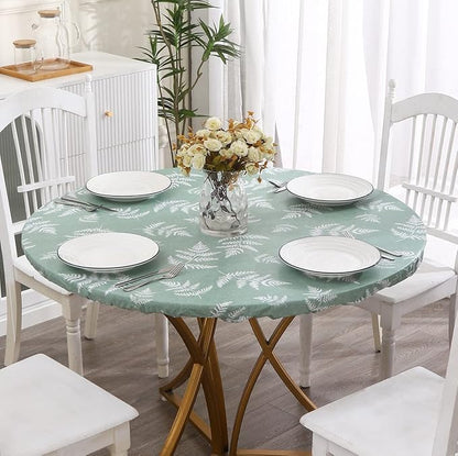 Walrus Round Vinyl Fitted Tablecloth with Flannel Backing Elastic Edge Design Table Cover Waterproof Oil-Proof PVC Table Cloth Stain-Resistant Best for 37"-44" Round