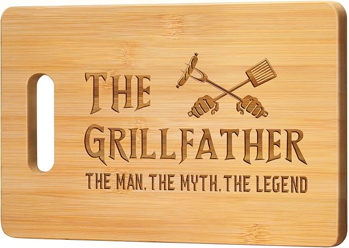 Dad Gifts for Fathers Day, 13x9 Inch Engraved Bamboo Cutting Board. Best Birthday Christmas Gift for Dad Men Papa from Daughter Son,The Grillfather, The Man, The Myth, The Legend,
