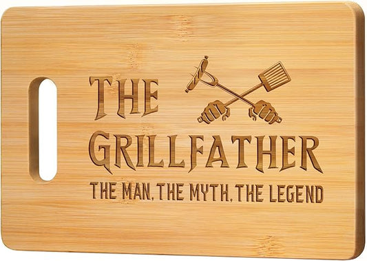 Dad Gifts for Fathers Day, 13x9 Inch Engraved Bamboo Cutting Board. Best Birthday Christmas Gift for Dad Men Papa from Daughter Son,The Grillfather, The Man, The Myth, The Legend,