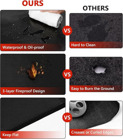Protebox 75 x 40 inch Under Grill Mats for Outdoor Grill, Double-Sided Fireproof Deck and Patio Protector Mat, Waterproof Oil-Proof BBQ Floor Pad Indoor Fire Pit Fireplace Mat