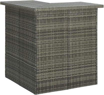 Corner Bar Table with 3 Shelves, 19.7x39.4x41.3 Inch Modern Gray PE Rattan and Steel Kitchen Island Table for Indoor Outdoor Dining Room