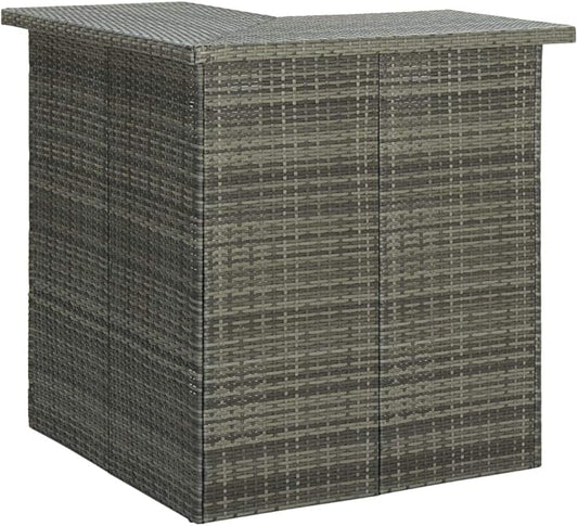 Corner Bar Table with 3 Shelves, 19.7x39.4x41.3 Inch Modern Gray PE Rattan and Steel Kitchen Island Table for Indoor Outdoor Dining Room