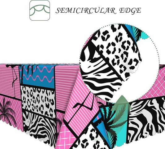52x70 Inch Tropical Flamingo Rectangle Tablecloth Vintage 80s Summer Palm Tree Leopard Zebra Table Cloth Washable Durable Table Cover for Kitchen Dining Beach Hawaiian Luau Party Decor
