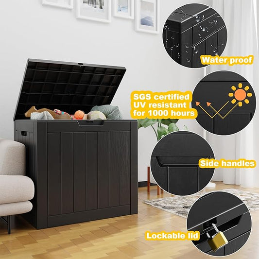 Vixzen 30 Gallon Deck Boxes Outdoor Waterproof, Lockable Storage Box for Patio Cushions Storage Furniture, Garden Tools, Pool Supplies, Weatherproof and UV Resistant (Black, 30 Gallon)
