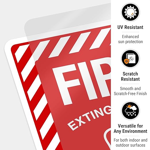 Fire Extinguisher Inside Sign, Fire Safety Sign, 10x7 Inches, 4 Mil Vinyl Decal Stickers Weather Resistant UV Protected, Made in USA