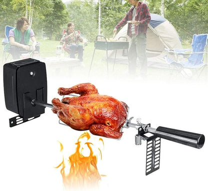 Electric BBQ Grilling Rotisserie Spit Roaster Charcoal Motor Rod Kit with Meat Forks for Pig Chicken Beef Battery Type