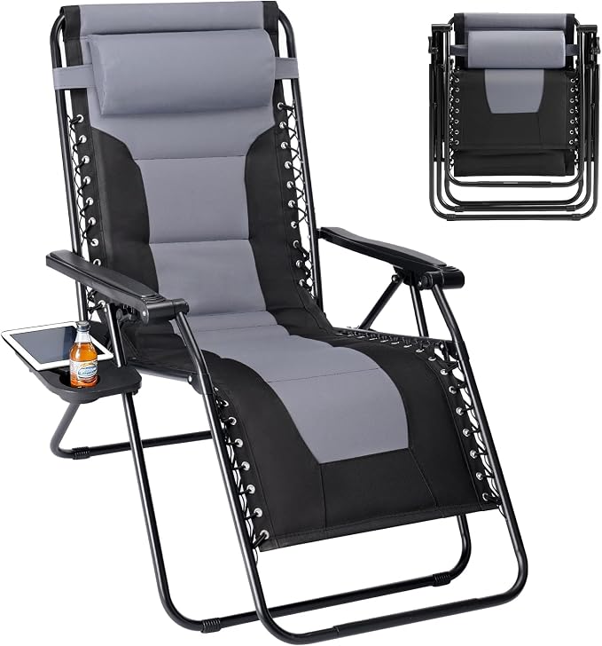 Zero Gravity Lawn Chairs, Oversized Padded Outdoor Chairs with Cup Holder | Oversized Zero Gravity Design, Weightless Comfort with Padded Support, Adjustable Recline, Cup Holder for Lawn and Camping.
