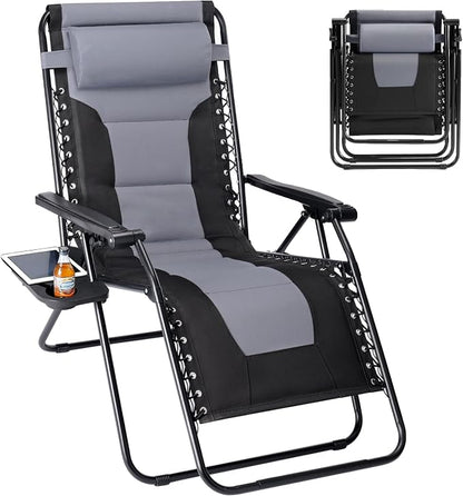 Zero Gravity Lawn Chairs, Oversized Padded Outdoor Chairs with Cup Holder | Oversized Zero Gravity Design, Weightless Comfort with Padded Support, Adjustable Recline, Cup Holder for Lawn and Camping.