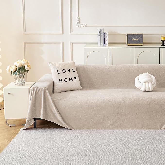 MYSKY HOME Couch Cover Sofa Covers for 3 Cushion Couch, Ultra - Soft Dog Couch Covers Protector for Sectional Sofa, Non Slip Sofa Slipcover Furniture Protector for Pet, 91" x 118", Oat