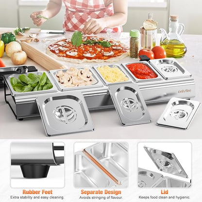 onlyfire Pizza Topping Station, Stainless Steel Seasoning Containers | With Lid, Condiment Serving Container, Pizza Oven Accessories for Grill Table Cart, Kitchen and Outdoor Oven Table