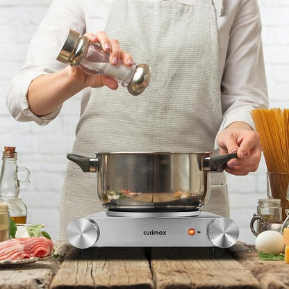 Electric Stove, CUSIMAX Portable Hot Plate for Countertop, Single Cast Iron Burner, 1500 Watts 7-Stage Temperature Control, Suitable for Any Cookware, Easy to Clean
