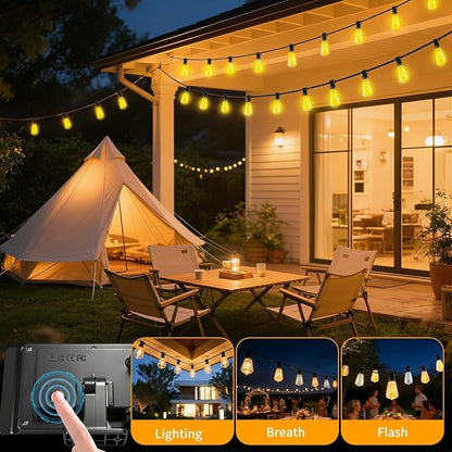 Solar Lights Outdoor, 40FT ST38 LED IP65 Waterproof Patio Lights | 13 Shatterproof Bulbs Hanging Light, Solar or USB Charging, 3 Lighting Modes for Backyard Porch Party Decor Warm White