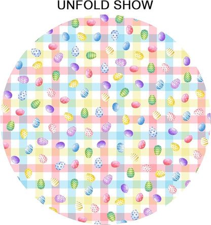 Sweetshow Easter Colorful Eggs Table Cloth Round Buffalo Check Plaid Tablecloth 60 Inch Decor Washable Stain and Wrinkle Spring Round Table Cover for Dining Picnic