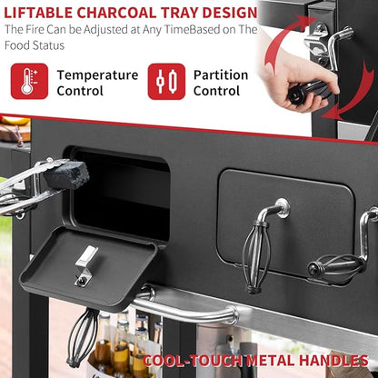 Extra Large Charcoal Grill - 794 Sq In Cooking Area, Adjustable Charcoal Trays, Foldable Side Tables For Outdoor Bbq, Perfect For Backyard Cooking Black Large