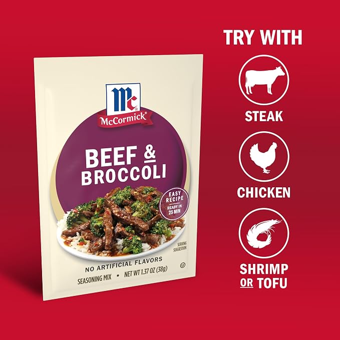 McCormick Seasoning Mix, Beef & Broccoli, No Artificial Flavors, For Restaurant-Style Beef & Broccoli in Just 25 Minutes, 1.37 oz (Pack of 12)