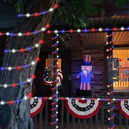 YEGUO Solar Rope Lights Outdoor Waterproof, 66ft 200 LED Red White and Blue Lights, 8 Modes Fairy Lights in Clear Thin Tube for Indoor Independence Memorial Day