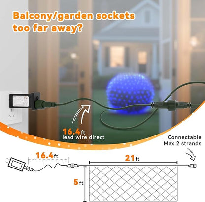 LitHome 21FT x 5FT Christmas Net Lights Outdoor Mesh Lights Connectable | 8 Modes 360 LED Blue Net Light Green Wire, Waterproof Giant Christmas Mesh Light for Bushes Garden Yard Party Decor