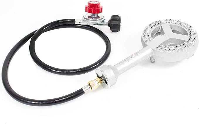 Gas One High Pressure Cast-Iron Burner Head with Brass Fitting Orifice with 0-20 Psi High Pressure Regulator & Hose Complete Kit