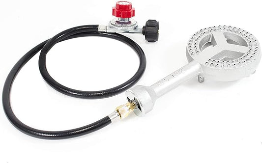 Gas One High Pressure Cast-Iron Burner Head with Brass Fitting Orifice with 0-20 Psi High Pressure Regulator & Hose Complete Kit