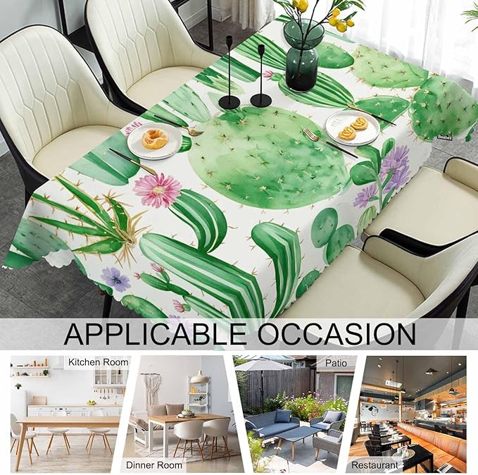 Cactus Dinner Tablecloth Table Cover, Blooming Cactus Succulents Flowers Green 52x70 Inch Table Cloth Dust-Proof Table Cover Protector for Home Restaurant Picnic Camping BBQ