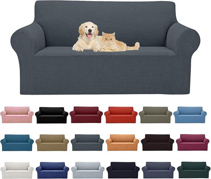 Cupuamon 2026 New Stretch Loveseat Sofa Slipcovers Couch Cover for 2 Cushion Furniture Protector Sofa Covers with Elastic Bottom Jacquard Fabric Small Checks for Pets, Kids - Grey
