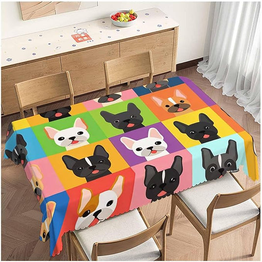 Rectangle Tablecloth French Bulldog, Stain-Resistant Table Cloth Colorful Puppy Bulldog Head Coffee Table Cover 52x70 Inch Tablecloths for Home Canteen Dining Kitchen Outdoor