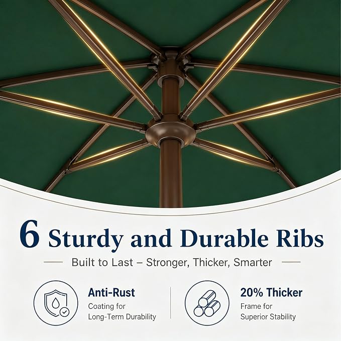 7.5ft Patio Umbrella, Outdoor Table Market Umbrella with Smooth Crank Lift, 6 Windproof Fiberglass Ribs, UPF50+ UV Protection for Deck, Pool, Garden and Backyard
