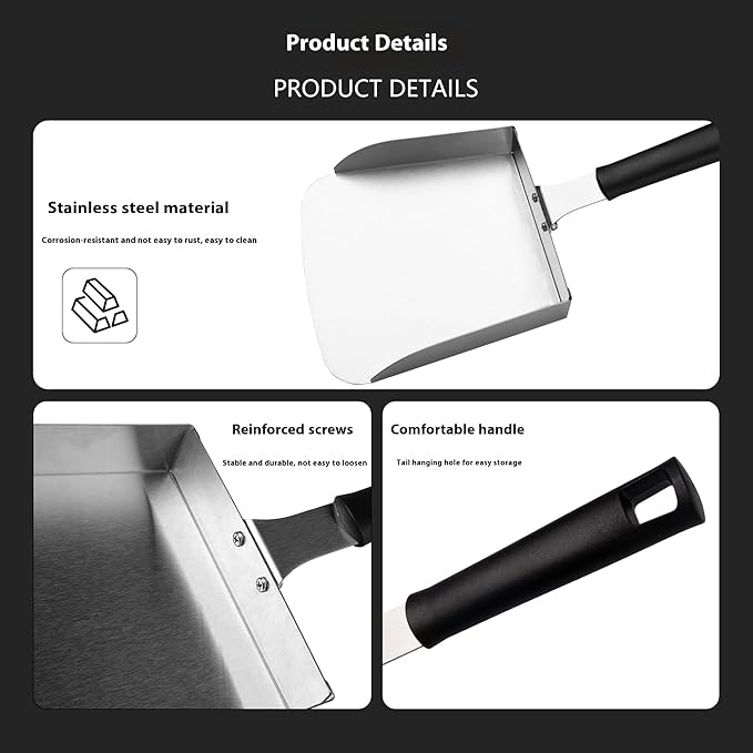 Professional Stainless Steel BBQ Spatula, 15.35 x 7.72 x 7.36 Inch, Detachable Grill Turner with Long Handle, Duty for Outdoor Grilling，food transfer spatula, detachable, easy to clean