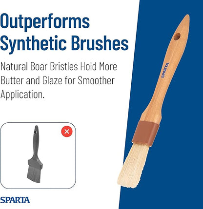 SPARTA Kitchen Basting Brush – 4037200 Basting Brush for Cooking Flat Boar Bristle Brush, Hardwood Handle for Kitchens, Restaurants, Catering, High Heat Food Prep, 1in, Pack of 12