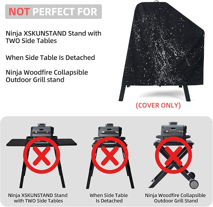 Waterproof Cover for Ninja XSKUNSTAND Outdoor Stand with One Side Table, Grill Accessories for Ninja Woodfire Grill OG300/700/800/900 Series & Oven OO101, for Artisan Pizza Oven MO201 (Cover Only)
