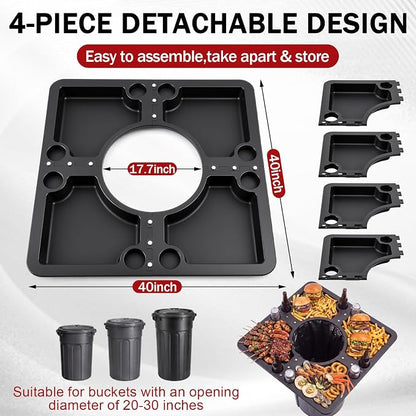 40 x 40 Inch Seafood Crab Boil Event Table Tailgate Outdoor Party Table | Snack BBQ Camping Picnic Table with Trash Can Opening and 8 Beverage Holder, Four-in-one Detachable Tailgate Serving Table