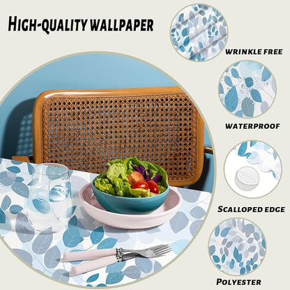 Grey Teal Leaf Decorative Rectangle Tablecloth Summer Watercolor Leaves Rectangle Kitchen Table Cover Oblong Tablecloth for Dining Table Buffet Parties Patio Camping 52" x 70" 4-6 Seats