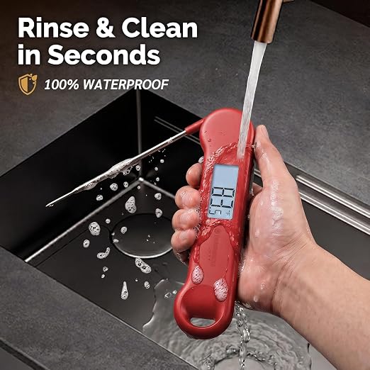 0.5 Sec Instant Read Grill Meat Thermometer Digital Food Cooking BBQ, Red | ±0.5°F Precision, Auto Flip Digital LCD Display, Ideal For Meat, Candy, Grill, BBQ, Food Thermometer for Kitchen Gadgets