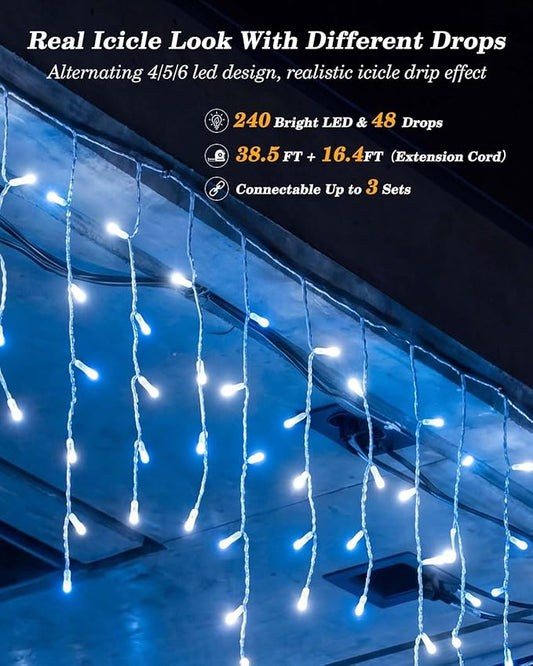 LitHome 38FT Color Changing Icicle Lights for Outside, 35 Colors Christmas Icicle Lights Outdoor with Remote Plug in, Red White and Blue Light Icicle Connectable for Holiday Roof Home Indoor Decor
