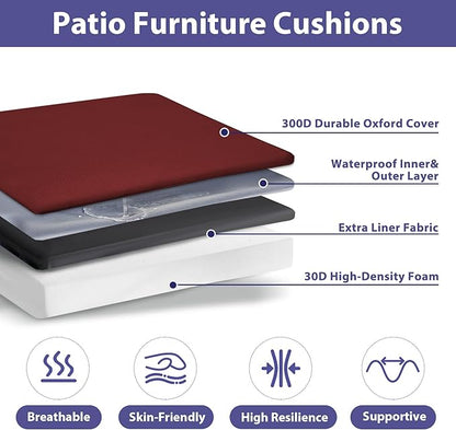 IPYNBAP Outdoor Chair Cushions Set of 4 -Waterproof Outdoor Seat Cushions for Patio Furniture, Patio Chair Cushion with Handle and Ties, Out Door Chair Pads,18.5x16x3-Square, Burgundy