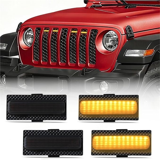 For Jeep Wrangler JL 2024 2025 Led Grill Grille Lights Front Bumper Daylights Daytime Running White Yellow Car Accessories 4pcs(LED White)